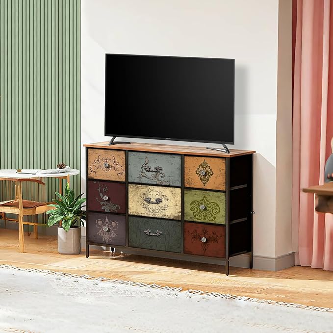 Dresser for Bedroom with 9 Deep Fabric Drawers, Wide TV Stand Storage Cabinet - Image 2