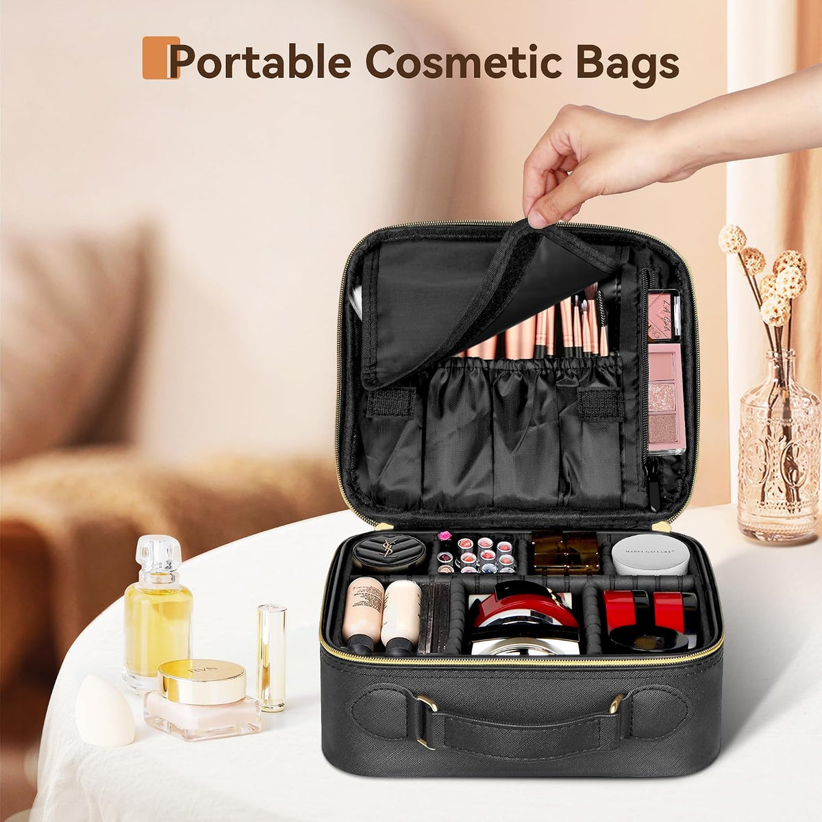JUSRON Portable Makeup Artist Organizer Bag with Adjustable Dividers