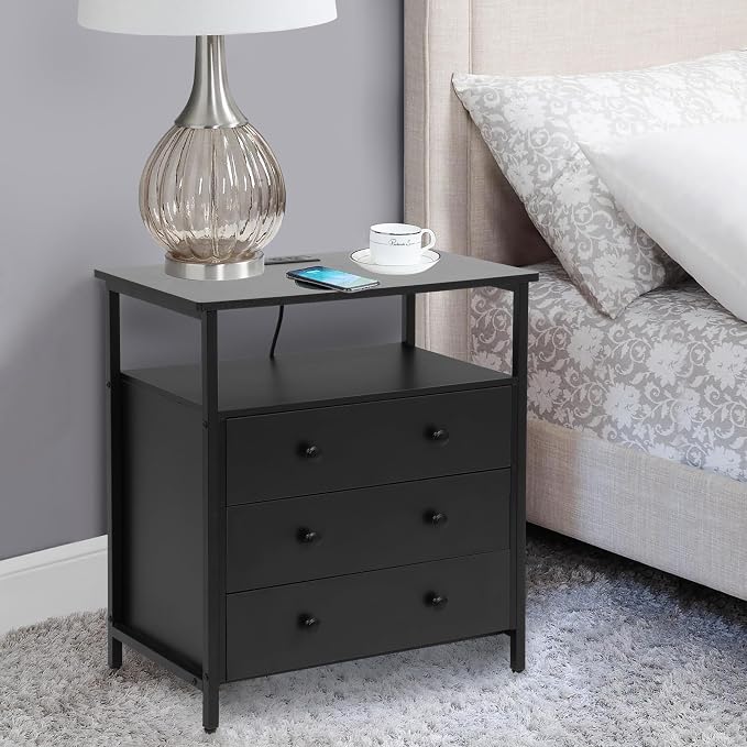 3 Wooden Drawers Night Stand, 27 Inch Wide Nightstand - Image 2