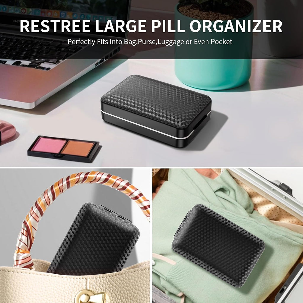 Magnetic Travel Pill Organizer Large 7 Day Medicine Box Case-Black