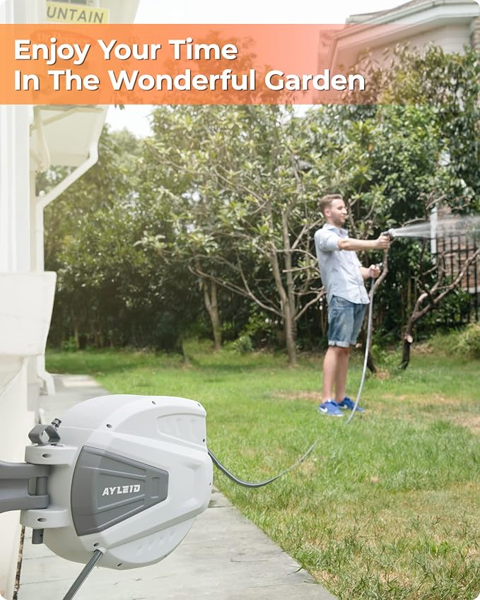 Ayleid Retractable Garden Hose Reel, 1/2 in x 65 ft Wall Mounted Hose Reel - Image 5