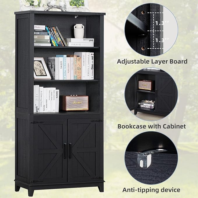 70in Tall Bookshelf 5 Tier Bookcase - Image 6