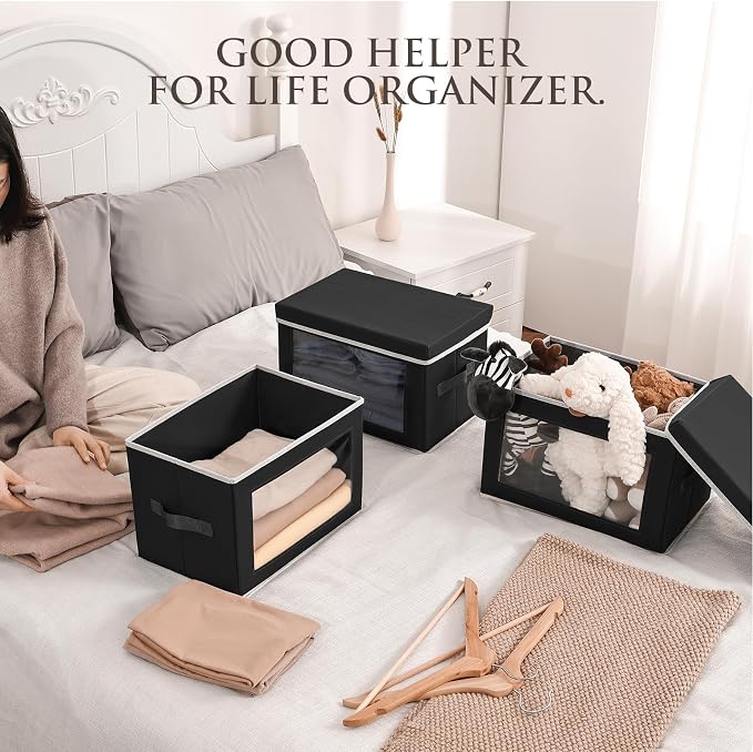 Cube Storage Bins with Lids, Fabric Organizer Bins with Handle, Cloth Storage - Image 3