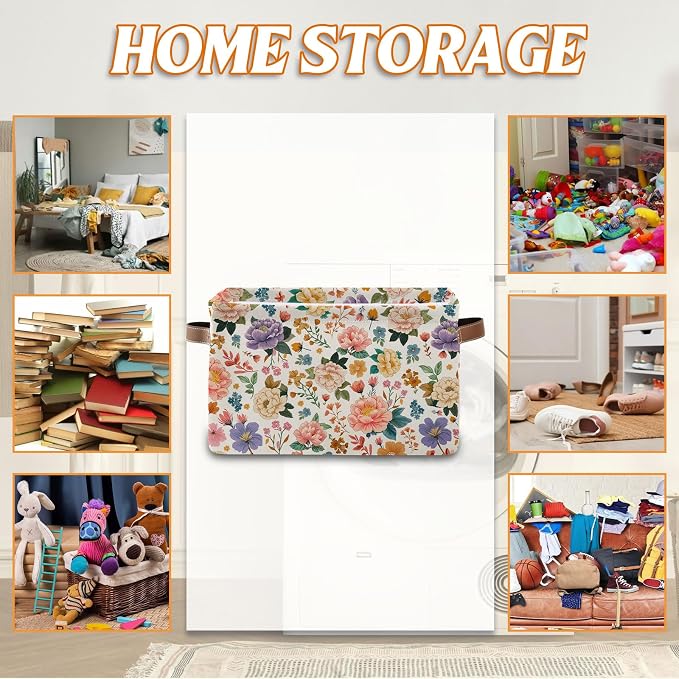 Rectangle Flower Storage Basket, Collapsible Storage Box Bin - Image 4