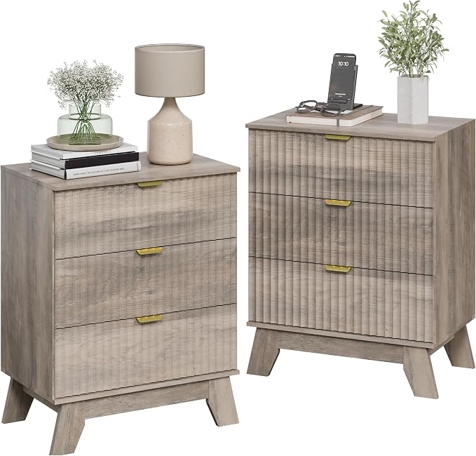 Grey Night Stand with 3 Drawers, Bedside Table & End Table, Farmhouse Night - Image 7