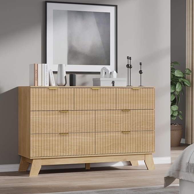 Fluted 7 Drawer Dresser, 47.2" Wide Modern Boho Chest of Drawers, Wooden - Image 7