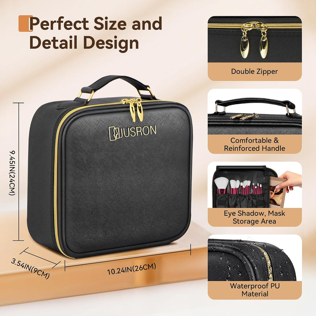 JUSRON Portable Makeup Artist Organizer Bag with Adjustable Dividers