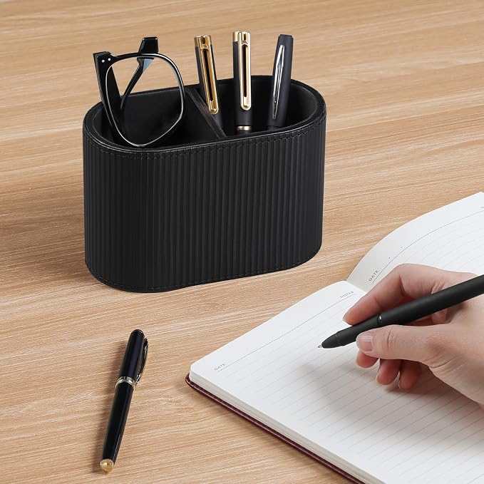 PU Leather Pen Holder for Desk, Small Remote Control Holder Pencil Cup - Image 2
