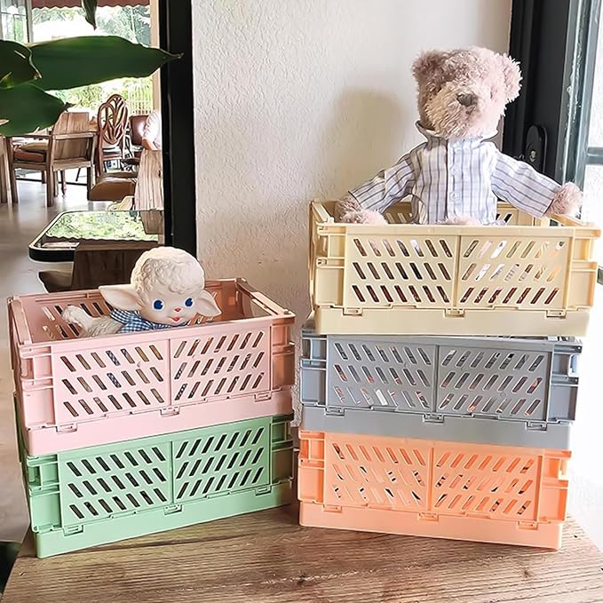 Pastel Plastic Storage Baskets 2 Pack, Collapsible Crates - Image 3