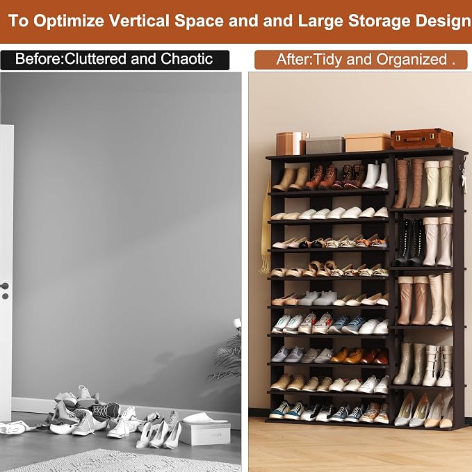 HOMEFORT 10 Tiers Shoe Rack, 50 Pairs Large Shoe Shelf, 61.8" Tall Shoe Tower - Image 7