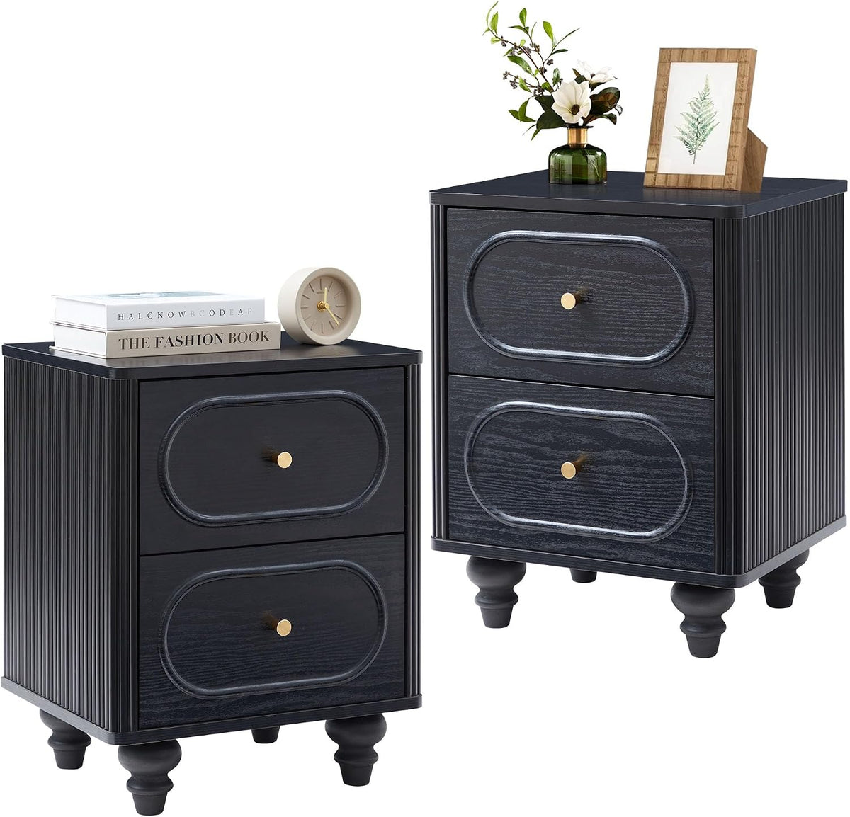 2 Drawer Fluted Mini Small Dresser for Bedroom Set of 2, Mid Century