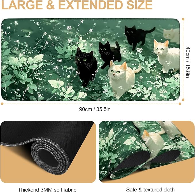Large Mouse Pad, Cute Cat Gaming Mouse Pad Desk Mat, Non-Slip Base Extended - Image 7