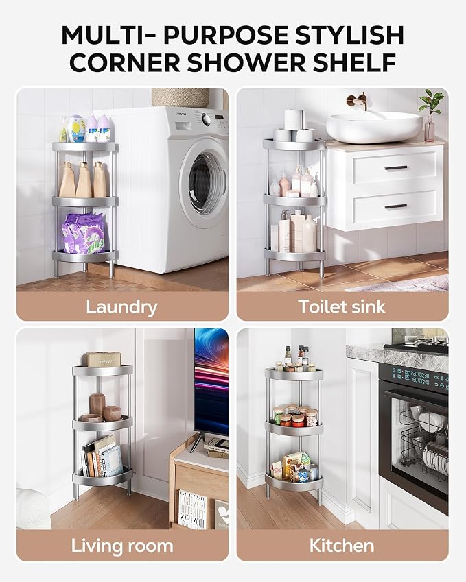 Nieifi Corner Shower Caddy Stand-3 Tier Rustproof Anodized Aluminum Standing - Image 9