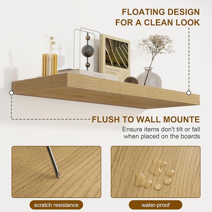 Floating Shelves for Wall, 27.5 Inch Bathroom Shelves Set of 2, Rustic Wood - Image 5