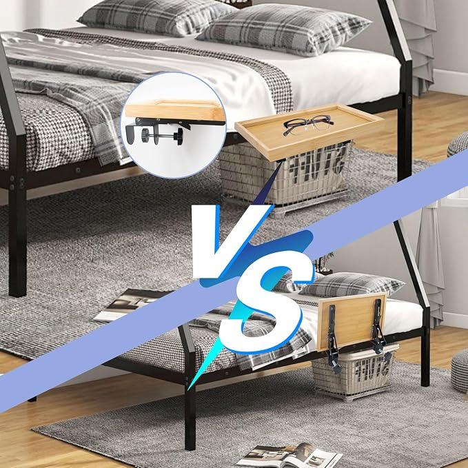 SnowTing Foldable Bedside Shelf, Metal Clip-On Mount and Bamboo Tray - Image 7