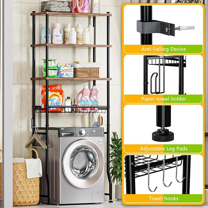 Over-The-Toilet Storage Shelf, 4-Tier Bathroom Organizer Cabinet Rack And - Image 6