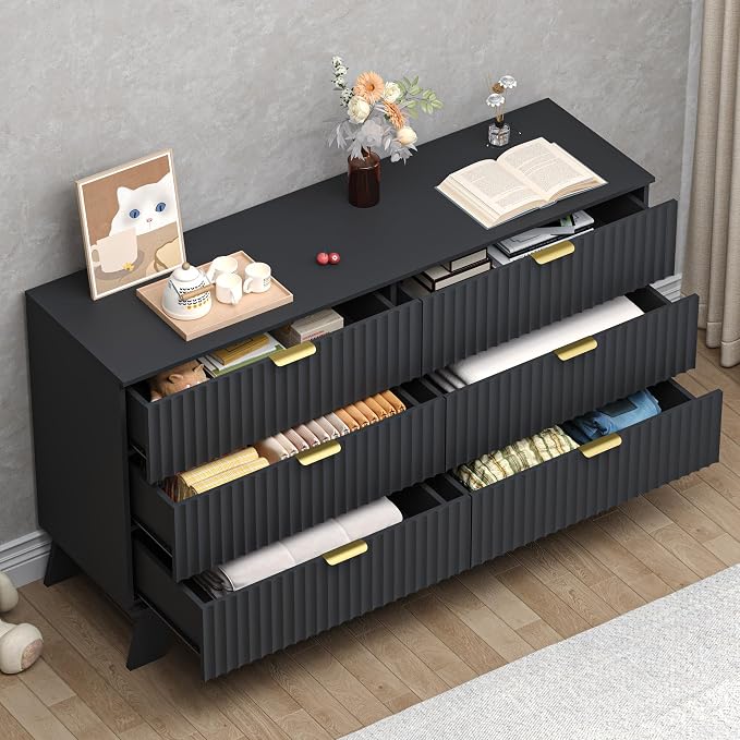 Fluted 6 Drawer Dresser, 47.2" Wide Modern Boho Chest of Drawers, Wooden - Image 4