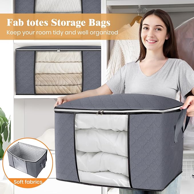 Fab totes 24 Gallons Clothes Storage, Foldable Thick Fabric Blanket Storage Bags - Image 5
