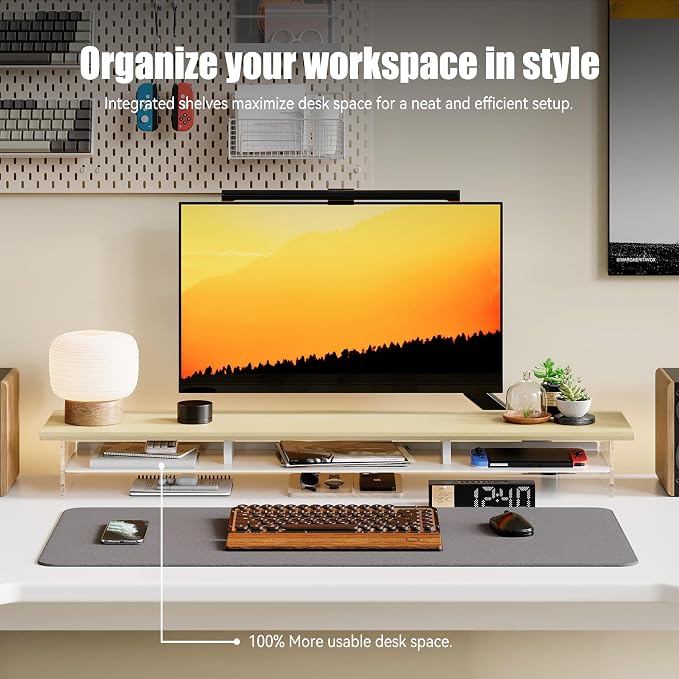 Dual‑Tier Monitor Stand for Modern Desk Setup – Minimalist Wooden and Metal - Image 2