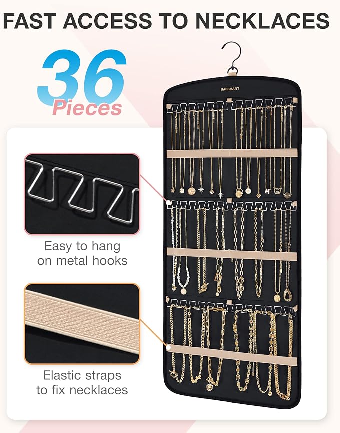 BAGSMART Hanging Jewelry Organizer, Necklace Holder Anti-tangle Earrings Rings - Image 2