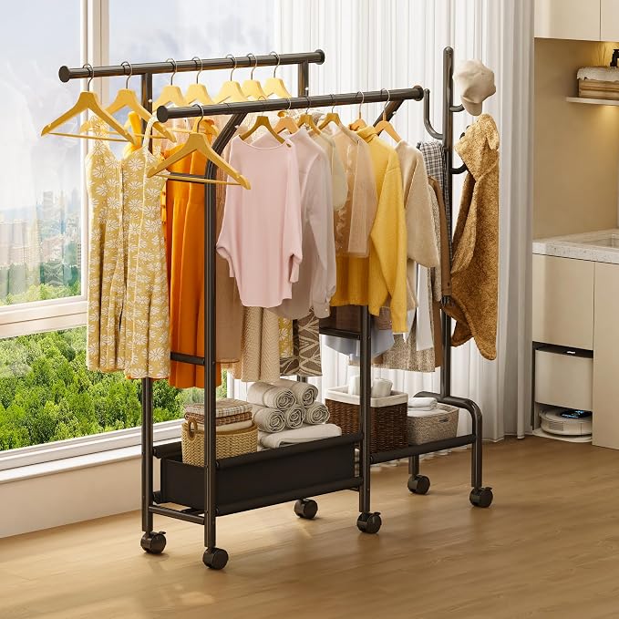 Homeiju Heavy Duty Clothes Rack Load 500LBS, Three Rods Clothing Racks - Image 7