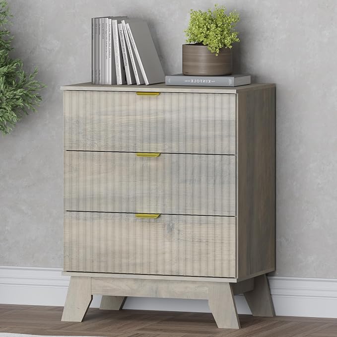 Fluted 3 Drawer Dresser, 30.3" Tall Compact Modern Boho Chest of Drawers by BORNOON