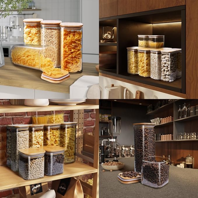 Square Glass Jars with Bamboo Lids, Glass Canisters with Airtight Lids - Image 6