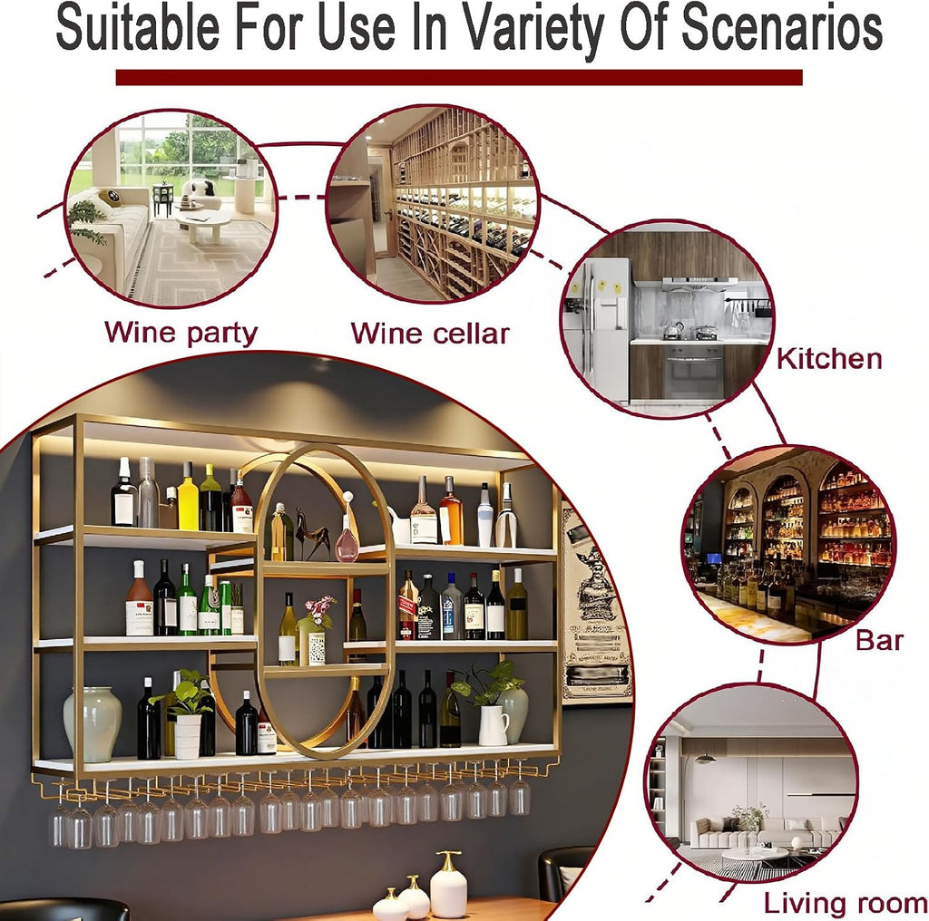 63IN Large Wall Mount Wine Rack, Metal 4 Tier Hanging Bottle Holder