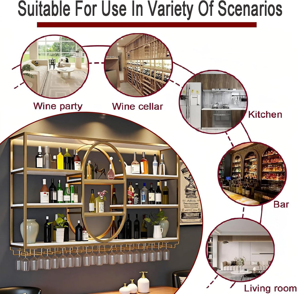 63IN Large Wall Mount Wine Rack, Metal 4 Tier Hanging Bottle Holder