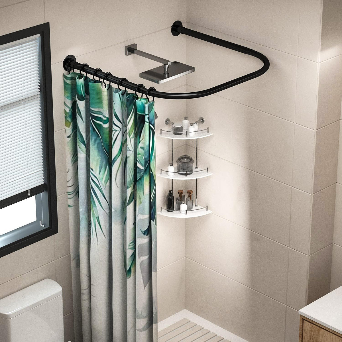 U Shower Curtain Rod Adjustable Stainless Steel U Shaped Rack Drill