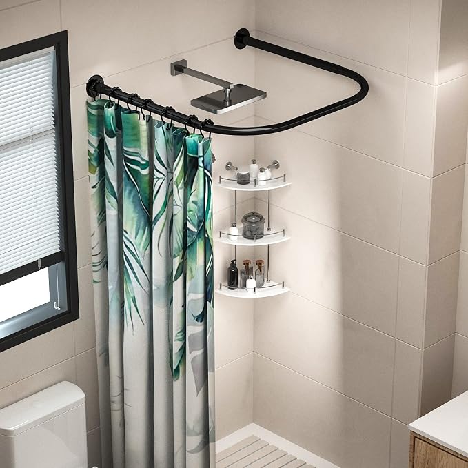 U Shower Curtain Rod Adjustable Stainless Steel U Shaped Rack Drill Free Install - Image 2