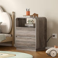 Dresser with 2 Drawers and Charging Station, Fluted Bedside Table with Round by BORNOON