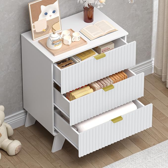 Fluted 3 Drawer Dresser, 30.3" Tall Compact Modern Boho Chest of Drawers - Image 4