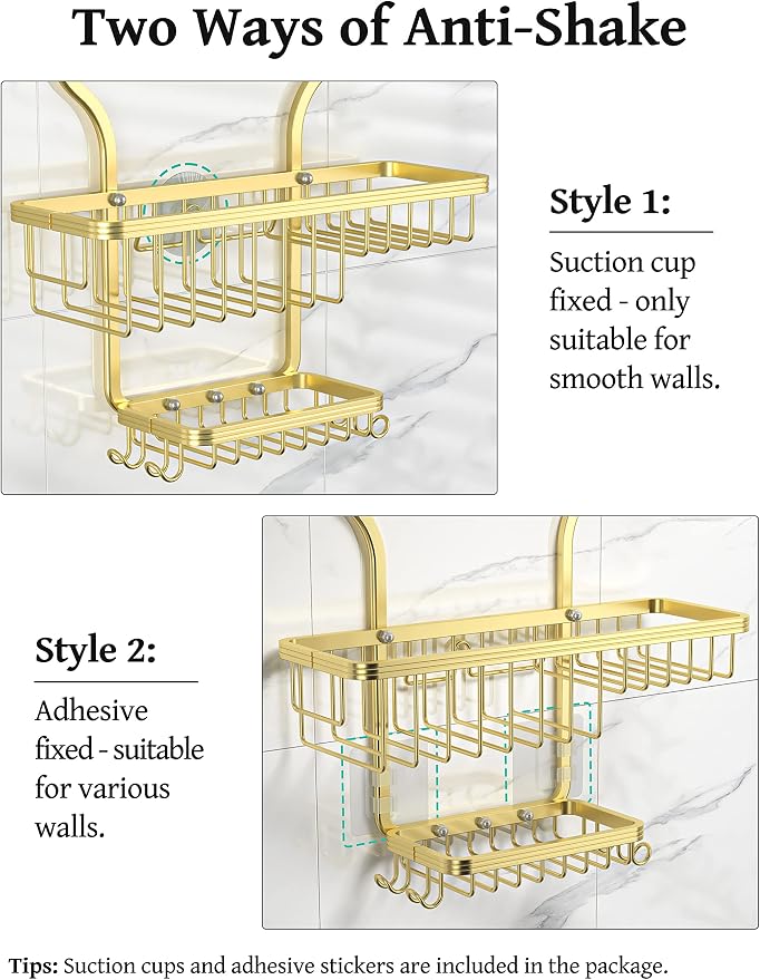 YASONIC Shower Caddy Over Shower Head Never Rust Aluminum Large Hanging Shower - Image 6