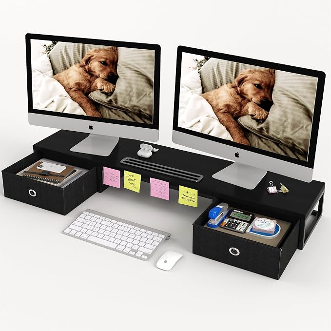 Dual Monitor Stand Riser with 2 Drawers by Mexin