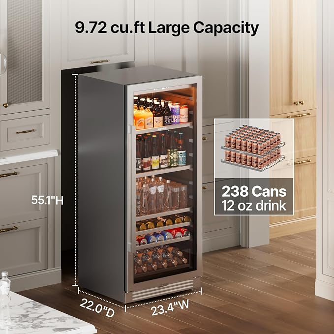 Ca'Lefort 24 Inch Beverage Refrigerator, 238 Cans Tall Beverage Fridge - Image 3