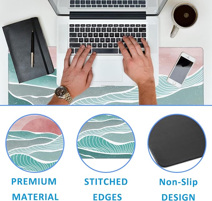 Ocean Wave and Mountain Large Gaming Mouse Pad, Waterproof Desk Mat - Image 3