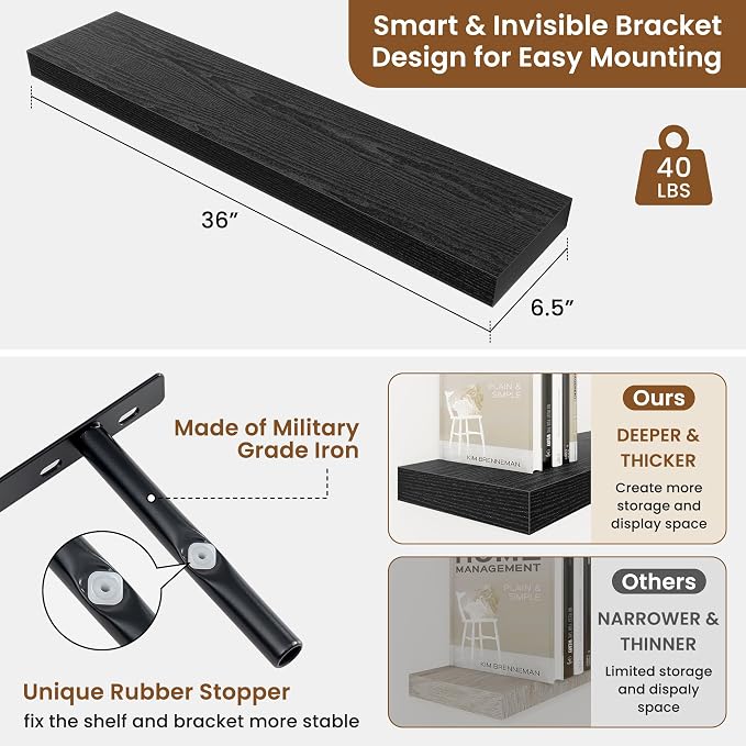 fuqing Floating Shelves for Wall, Wall Mounted Wood Floating Shelf - Image 3