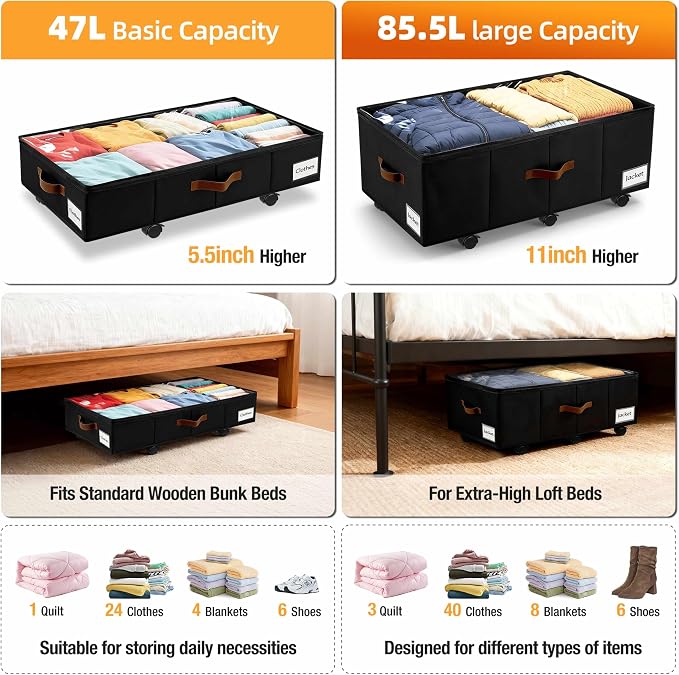 11 inch Under Bed Storage with Wheels, Foldable Under Bed Drawers - Image 6