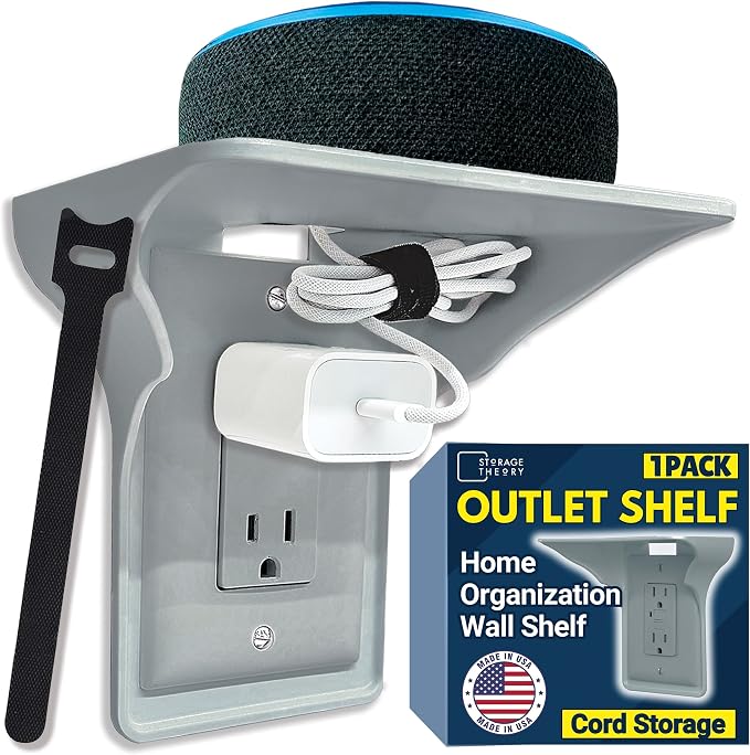 BeraTek Power Perch Wall Outlet Shelf | Declutter & Reclaim Counter Space | by StorageTheory