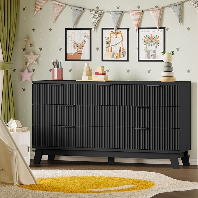 57" Long Dresser for Bedroom, 7-Drawer Fluted Chest, Wide Wood Storage Dresser - Image 8