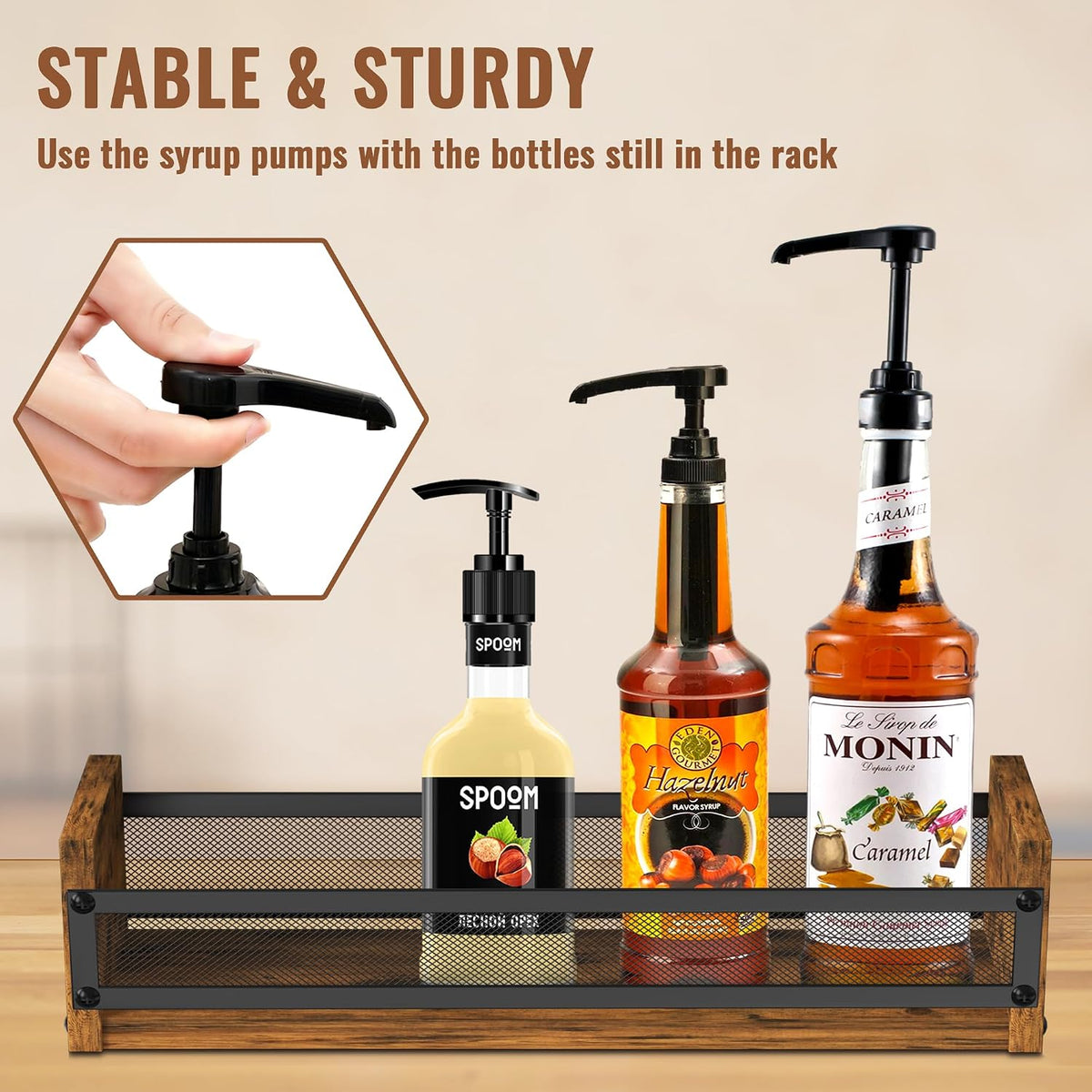 Alyoen Liquor Bottle Display Shelf, Coffee Syrup Rack Organizer