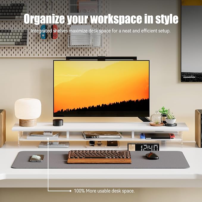 Dual‑Tier Monitor Stand for Modern Desk Setup – Minimalist Wooden and Metal - Image 2