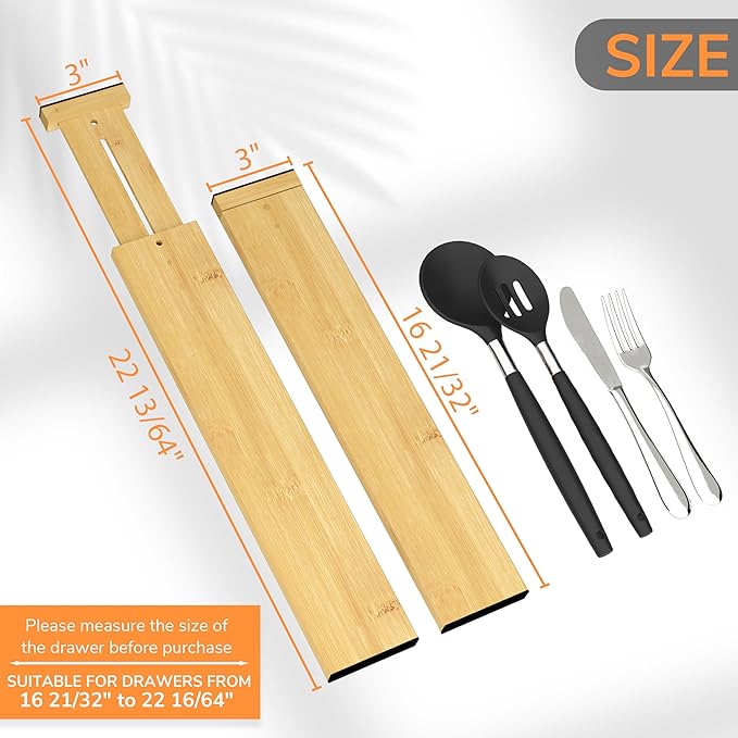 BAMEOS 3" H Large Bamboo Drawer Dividers Adjustable Drawer Organization - Image 2