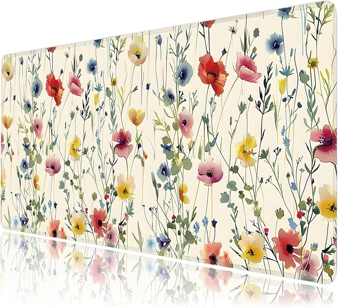 Wild Flowers Large Mouse Pad, Gaming Keyboard Desk Pad, Extended Mouse Mat by BAHDSISFA