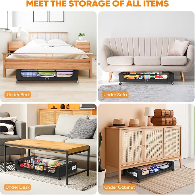 Camkey® Under Bed Storage with 360° Wheels, 60L Low-Profile Rolling Underbed - Image 5