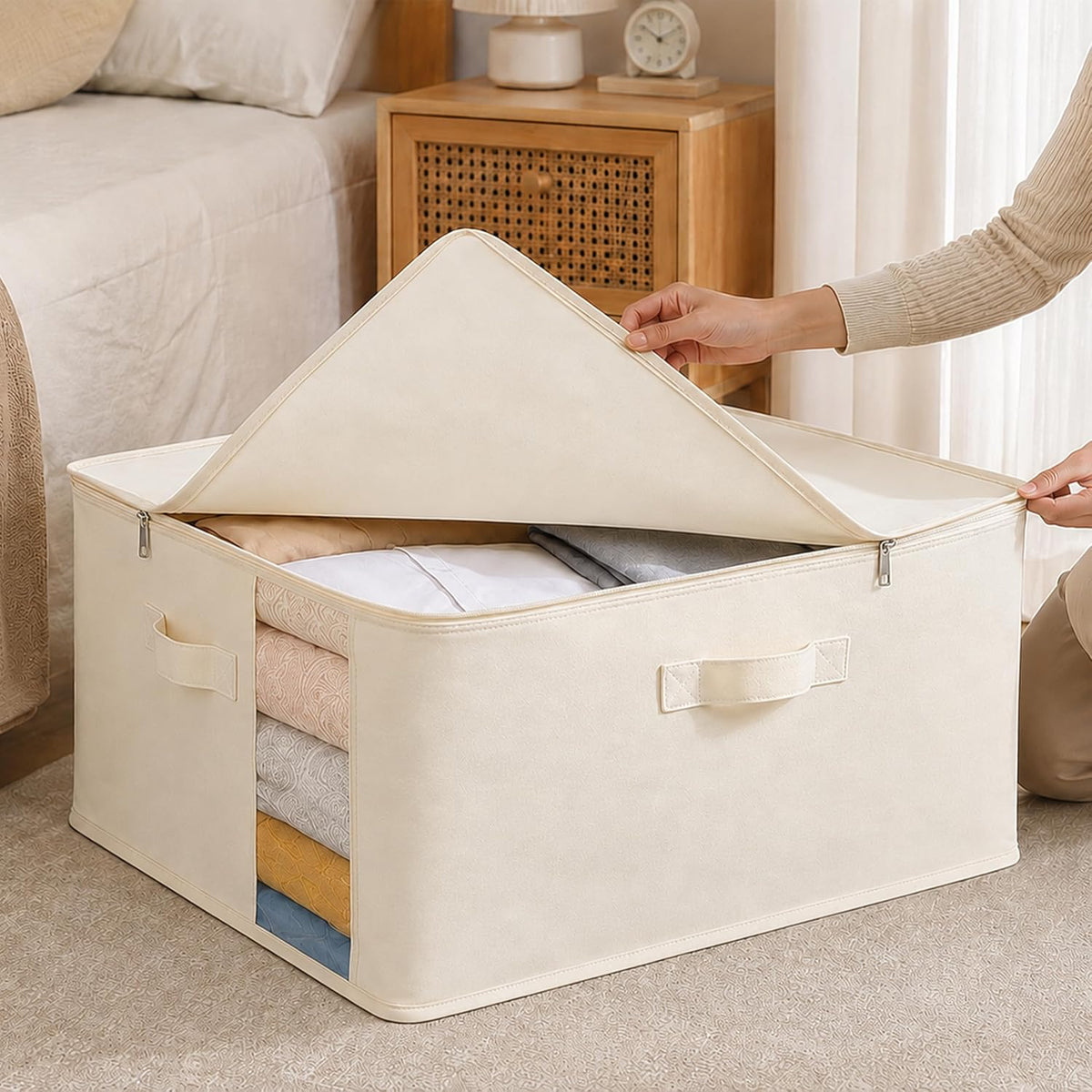 2Pack Canvas Storage Bags for Clothes & Comforters with Clear Window