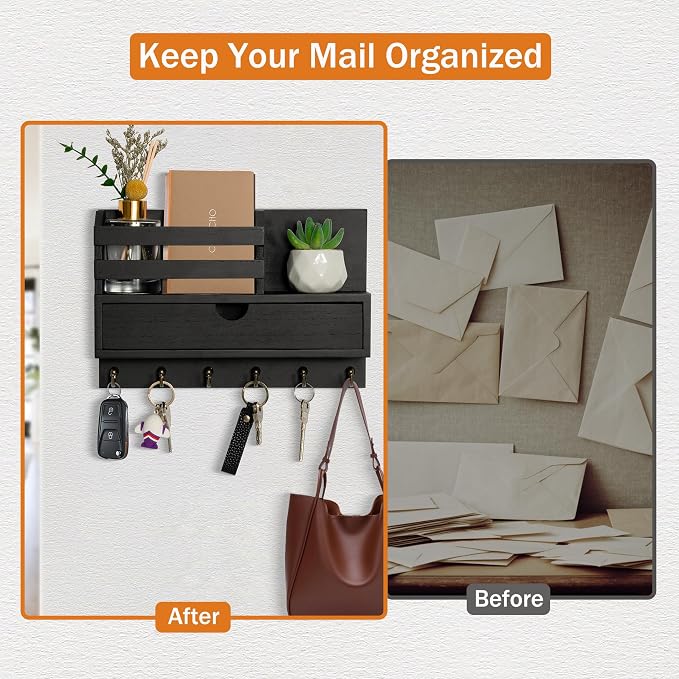 Key and Mail Holder for Wall, Mail Organizer Wall Mount - Image 4