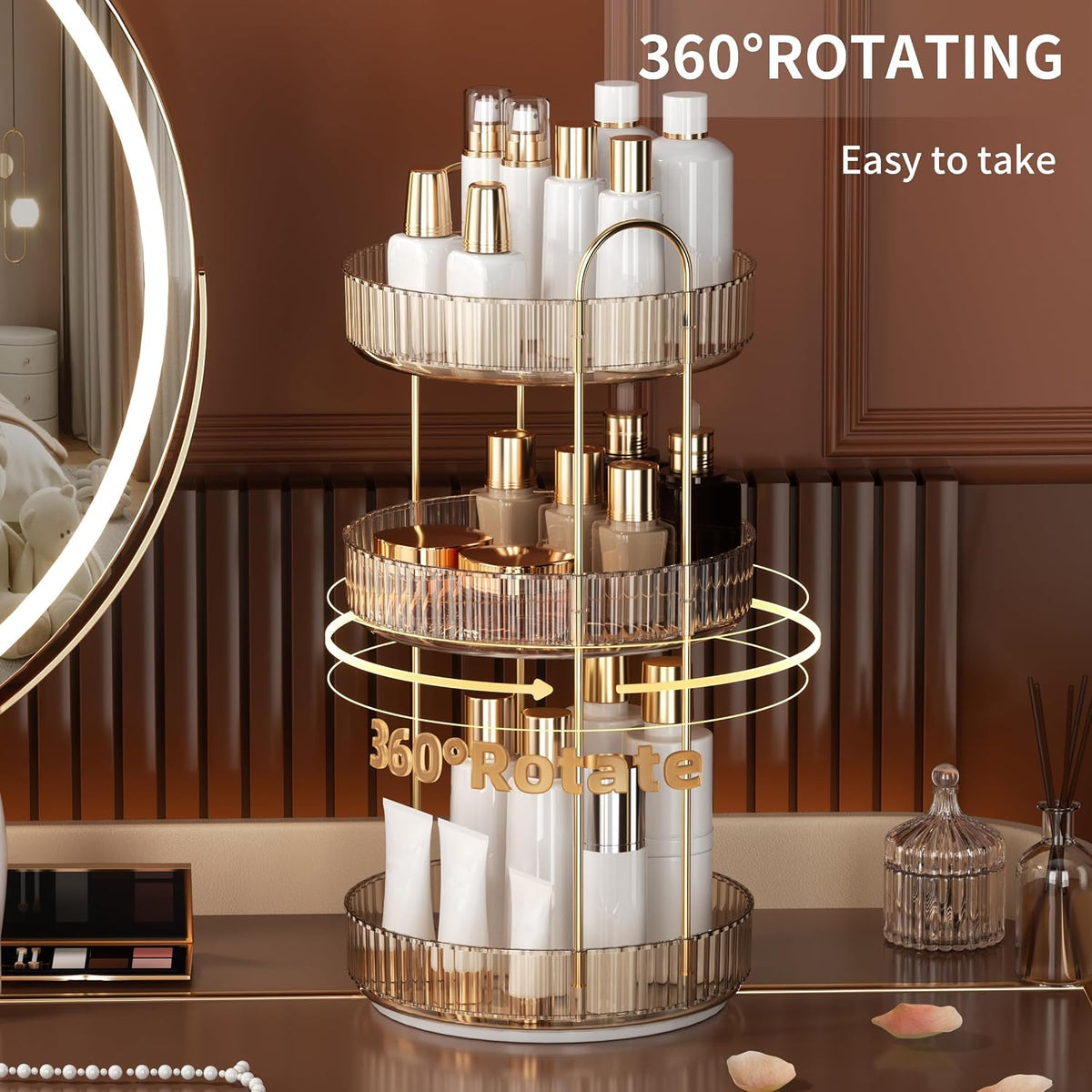 YCIA&DONE 360 Rotating Makeup Organizer and Storage for Vanity