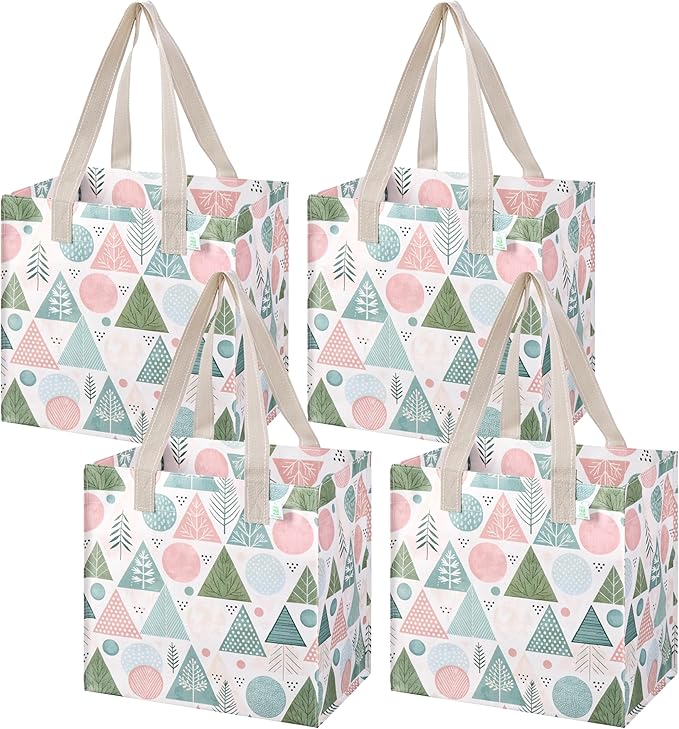 VENO 4 Pack Christmas Reusable Grocery Bags, Heavy-Duty Shopping Bags by Veno